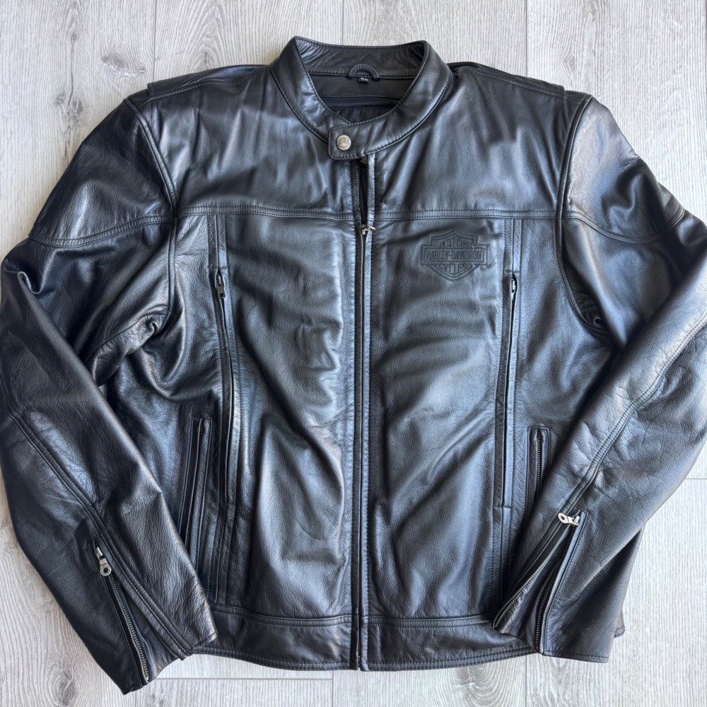 Harley-Davidson Mens Black Leather Motorcycle Jacket XL HD-319 Cafe Racer
